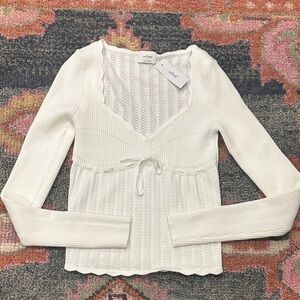 Aritzia Wilfred White Knit Top with Scalloped Neckline NWT size small